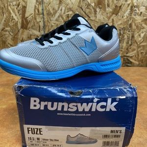 Mens Brunswick FUZE Bowling Shoes Color Silver/Sky Blue Sizes 10.5 gray and aqua